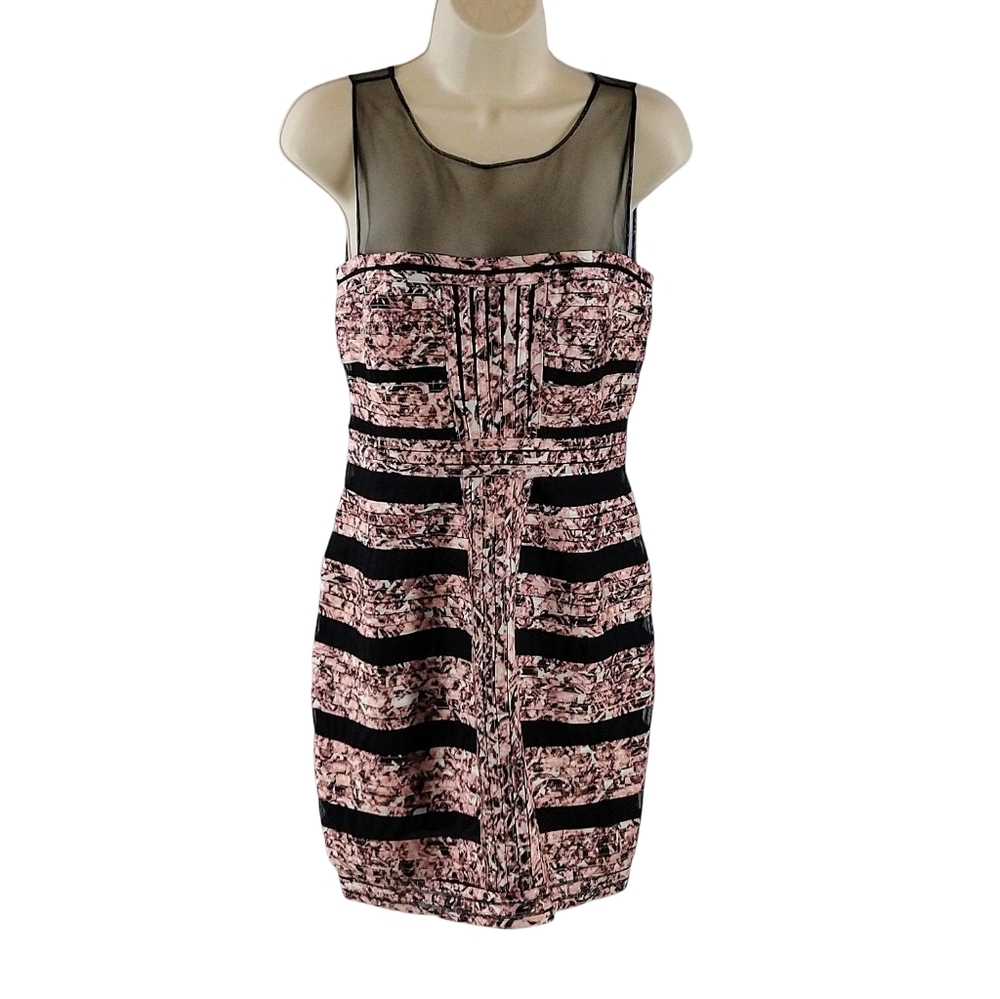 BCBGMAXAZRIA pink and black fitted cocktail dress